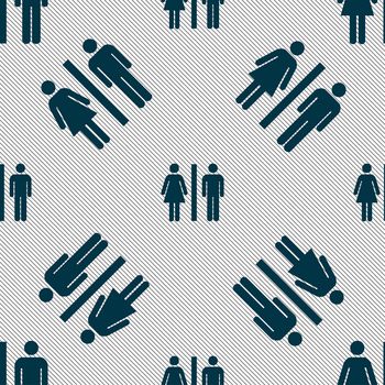 silhouette of a man and a woman icon sign. Seamless pattern with geometric texture. illustration