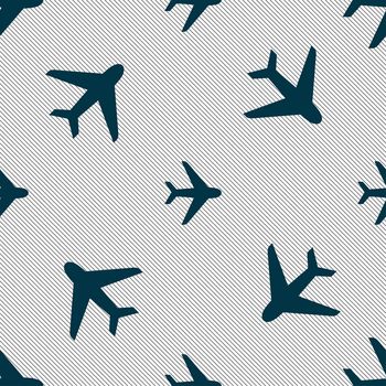 Plane icon sign. Seamless pattern with geometric texture. illustration