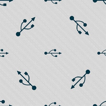 USB icon sign. Seamless pattern with geometric texture. illustration