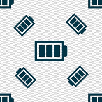 Battery fully charged sign icon. Electricity symbol. Seamless pattern with geometric texture. illustration