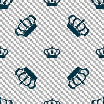 Crown icon sign. Seamless pattern with geometric texture. illustration