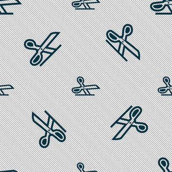 scissors icon sign. Seamless pattern with geometric texture. illustration