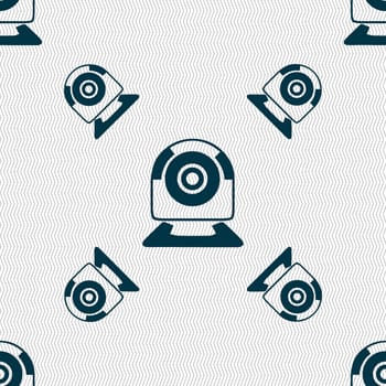 Webcam sign icon. Web video chat symbol. Camera chat. Seamless pattern with geometric texture. illustration