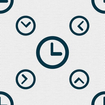 Clock sign icon. Mechanical clock symbol. Seamless pattern with geometric texture. illustration