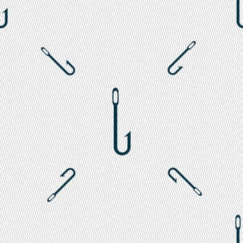 Fishing hook icon sign. Seamless pattern with geometric texture. illustration