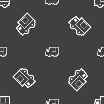 Delivery truck icon sign. Seamless pattern on a gray background. illustration