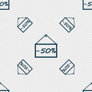 50 discount icon sign. Seamless pattern with geometric texture. illustration