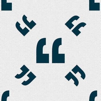 Quote sign icon. Quotation mark symbol. Double quotes at the end of words. Seamless pattern with geometric texture. illustration