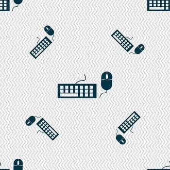 Computer keyboard and mouse Icon. Seamless pattern with geometric texture. illustration