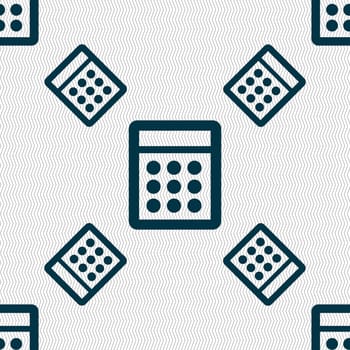 Calculator sign icon. Bookkeeping symbol. Seamless pattern with geometric texture. illustration