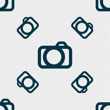 Photo camera sign icon. Digital photo camera symbol. Seamless pattern with geometric texture. illustration