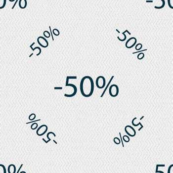 50 percent discount sign icon. Sale symbol. Special offer label. Seamless pattern with geometric texture. illustration