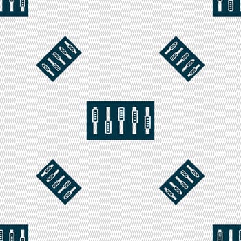 Dj console mix handles and buttons icon symbol. Seamless pattern with geometric texture. illustration