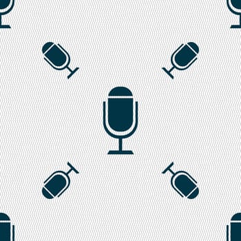 Microphone icon. Speaker symbol. Live music sign. Seamless pattern with geometric texture. illustration