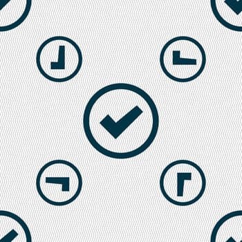 Check mark sign icon . Confirm approved symbol. Seamless pattern with geometric texture. illustration