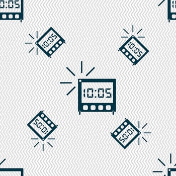 digital Alarm Clock icon sign. Seamless pattern with geometric texture. illustration