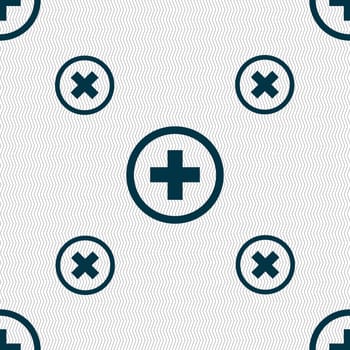Plus, Positive, zoom icon sign. Seamless pattern with geometric texture. illustration