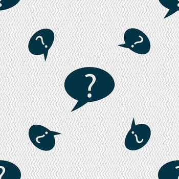 Question mark sign icon. Help speech bubble symbol. FAQ sign. Seamless pattern with geometric texture. illustration