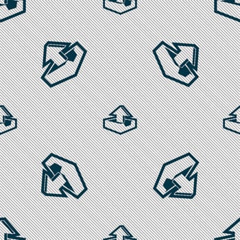 Upload icon sign. Seamless pattern with geometric texture. illustration