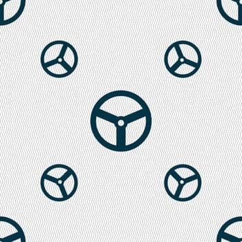 Steering wheel icon sign. Seamless pattern with geometric texture. illustration