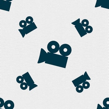 Video camera sign icon. content button. Seamless pattern with geometric texture. illustration