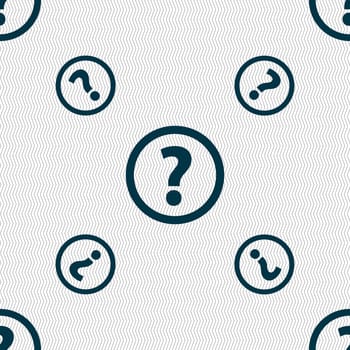 Question mark sign icon. Help speech bubble symbol. FAQ sign. Seamless pattern with geometric texture. illustration