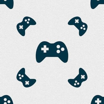 Joystick sign icon. Video game symbol. Seamless pattern with geometric texture. illustration