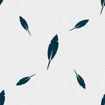 Feather sign icon. Retro pen symbo. Seamless pattern with geometric texture. illustration