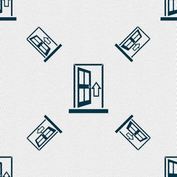 Door, Enter or exit icon sign. Seamless pattern with geometric texture. illustration