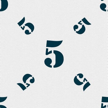 number five icon sign. Seamless pattern with geometric texture. illustration