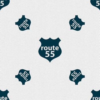 Route 55 highway icon sign. Seamless pattern with geometric texture. illustration