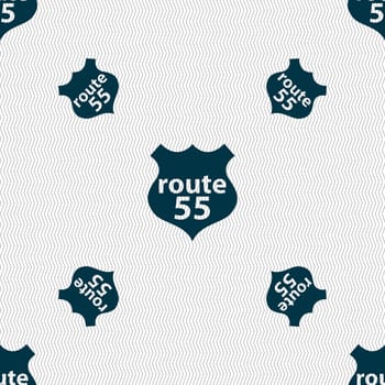 Route 55 highway icon sign. Seamless pattern with geometric texture. illustration