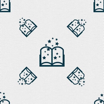 Magic Book sign icon. Open book symbol. Seamless pattern with geometric texture. illustration