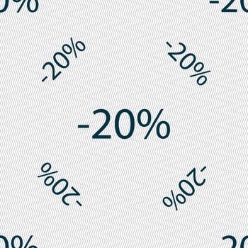 20 percent discount sign icon. Sale symbol. Special offer label. Seamless pattern with geometric texture. illustration