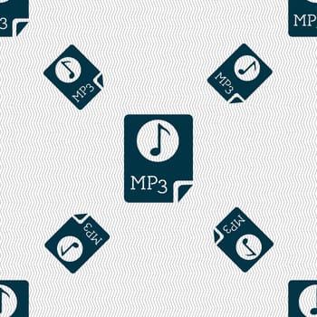 Audio, MP3 file icon sign. Seamless pattern with geometric texture. illustration