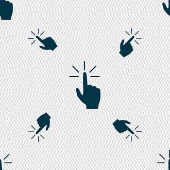 Click here hand icon sign. Seamless pattern with geometric texture. illustration