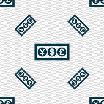 Cash currency icon sign. Seamless pattern with geometric texture. illustration