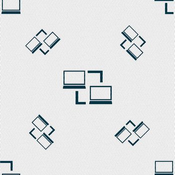 Synchronization sign icon. Notebooks sync symbol. Data exchange. Seamless pattern with geometric texture. illustration