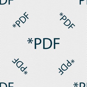 PDF file document icon. Download pdf button. PDF file extension symbol. Seamless pattern with geometric texture. illustration