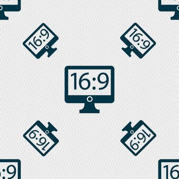 Aspect ratio 16:9 widescreen tv icon sign. Seamless pattern with geometric texture. illustration