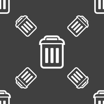 the trash icon sign. Seamless pattern on a gray background. illustration