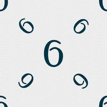 number six icon sign. Seamless pattern with geometric texture. illustration