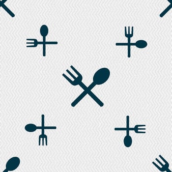 Fork and spoon crosswise, Cutlery, Eat icon sign. Seamless pattern with geometric texture. illustration