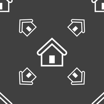 House icon sign. Seamless pattern on a gray background. illustration