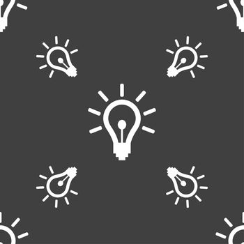 Light bulb icon sign. Seamless pattern on a gray background. illustration