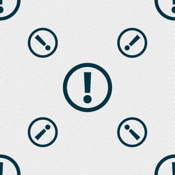 Attention sign icon. Exclamation mark. Hazard warning symbol. Seamless pattern with geometric texture. illustration