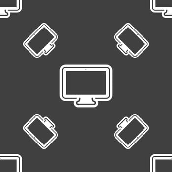 monitor icon sign. Seamless pattern on a gray background. illustration