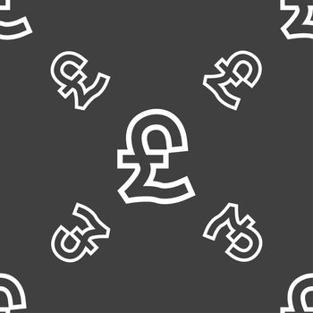 Pound Sterling icon sign. Seamless pattern on a gray background. illustration