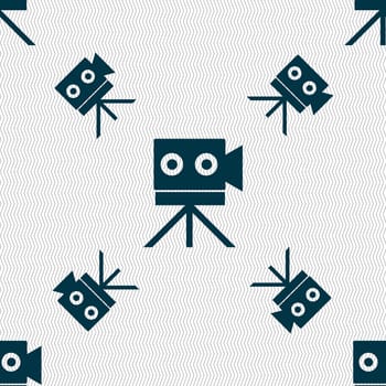 Video camera sign icon.content button. Seamless pattern with geometric texture. illustration