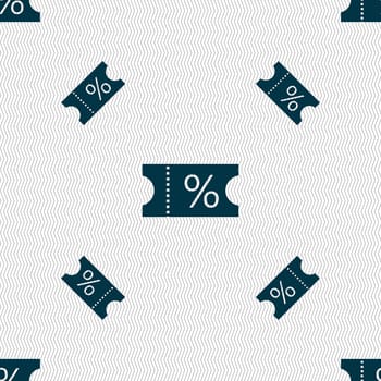 ticket discount icon sign. Seamless pattern with geometric texture. illustration